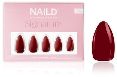 NAILD Softgel Press On Nails Almond, Bloody Mary – Fingernägel zum Aufkleben in Studioqualität – Wiederverwendbare künstliche Fingernägel – inkl. Nagelkleber, Feile & Zubehör