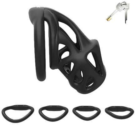 Cage de Chasteté Pénis - Serrure Encastrée Dissimulée Cage Chastetée avec 4 Anneaux de Tailles Différentes et 2 Clés Sex Toys Les Ceinture de Chasteté Font Travailler le Pénis de l'Homme (L,Black)