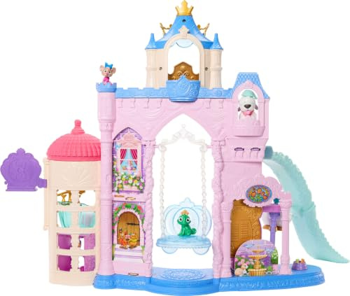 Mattel Disney Princess-lekset med husdjursslott, 7 lekområden, 3 djurkompisar, möbler och 17 tillbehör, 65cm husdjursslott, inspirerat av filmerna, JBF96