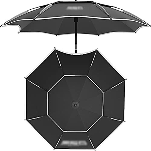 Grand parasol de terrasse pour extérieur, imperméable, protection solaire, double couche, parasol de pêche réglable à 360°, parasol respirant pour jardin et plage (noir, 2,2 m)