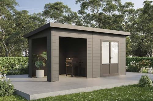 Finnhaus Wolff WPC Gerätehaus Tona 5024 28 Anthrazit Gerätehaus aus Holz/Kunststoff in Anthrazitgrau, Geräteschrank mit 28 mm Wandstärke inklusive Schleppdach Gartenhaus