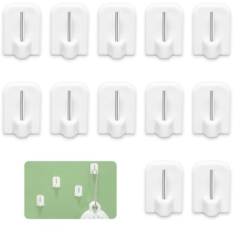 Cozy Inviting 12PCS Ganci per Tende, Bianco Autoadesiva Plastica Ganci per Tende Senza Bucare, Semplice Senza Cuciture Supporto Cchette per Tendine, Senza Trapano,Uso Domestico Gancetti Adesivi