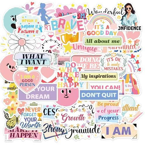 50PCS Motivational Vision Board Stickers, Positive Inspirational Self Growth Journal Laptop Water Bottle Scrapbook Sticker Decals, Inspirational Gifts for Women
