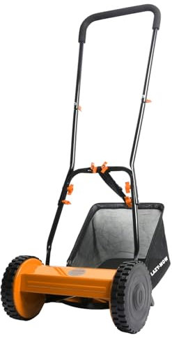 Ark Mat HAND PUSH LAWNMOWER with Rear Roller Stripes – 300mm Heavy Duty Steel Blades, 4 Cutting Heights 16mm to 40mm, Lightweight 6kg, 18L Grass Box, Quiet & Eco Friendly Manual Lawn Mower