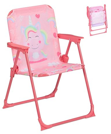 Relaxdays Silla Infantil Plegable, Sillita Camping con Estampado Unicornio, 51,5x36x37,5 cm, Asiento Pícnic, Multicolor