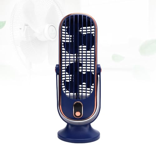 Cryfokt Ventilateur de Bureau USB de 1000mAh, Ventilateur de Bureau LED Portable avec 5 Vitesses Réglables, Puissant Système de à Double, de (BLUE)