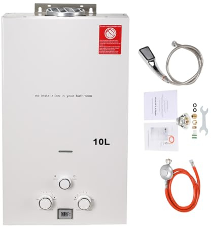 Cozyel 10L 20KW Tragbarer Gas Durchlauferhitzer Propangas Campingdusche mit Gasdruckminderer, für Dusche im Außenbereich Warmwasser Camping Dusche LPG Warmwasserbereiter Warmwasser Tankless Instant