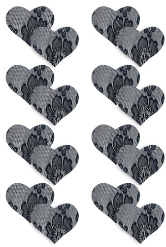 HUVZOR 8 Paires Cache-Tétons Auto-Adhésifs en Forme de Cœur et, Invisibles et Fins, Sexy Nipple Covers pour Femmes et Filles(Noir)
