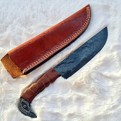 Craftopatic Medeltida fågelhuvudskniv | handgjord vikingingingkniv | keltisk kniv för trädgård och camping med läderväska | LARP | HFK27