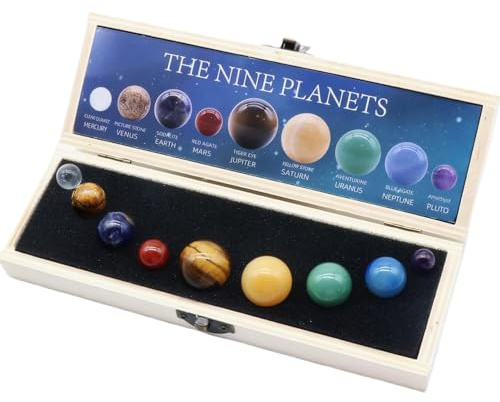 Suxdlan Sonnensystem für Kinder, 9 Planeten, natürliches Erz, Lernspielzeug-Set mit Aufbewahrungsbox