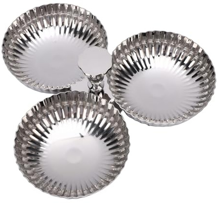 RIZGHWOY Piatto da Portata in Acciaio Inossidabile 304, Vassoio da Dessert 3 in 1 con Scodella per Snack con Bordi Lisci, per la Domestica, Feste, Campeggio, Picnic All'aperto
