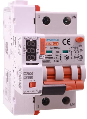 Interruttore Magnetotermico Differenziale WIFI Riarmo Automatico, RCBO Tipo A Curva C, Idn 300mA / 0.3A, In 40A, APP Tuya Smart Life, 2P Veri 6kA, 3 Moduli, Controllo Remote e Manuale