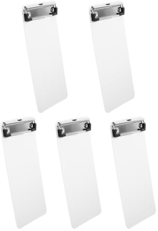 GRADENEVE 5 Pièces Planchette en Plastique avec Pince Métallique Stable et Trou Suspendre, pour Bureau et Restaurant, Surface Lisse et Clip Discret pour Factures et Reçus
