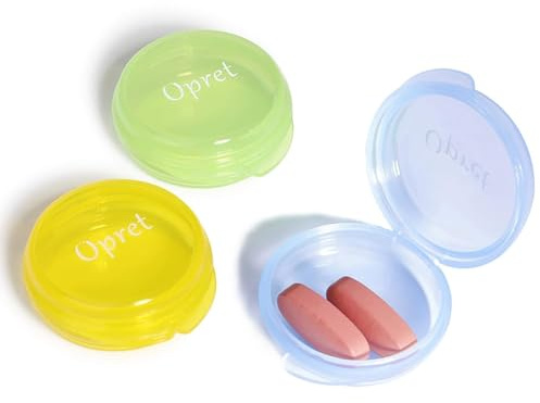 Opret 3 Stück Tablettenbox, Pillendose Klein Für Unterwegs | Medikamentenbox Tragbar, Leicht, BPA Frei, Tabletten Organizer für Medikamente, Vitamine, Fischöl (Gelb Grün Blau)