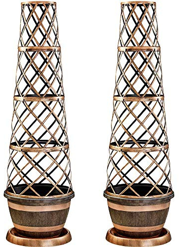 Thompson & Morgan Garden Flower Tower Pot Barrel Effect Plant Pot Design with Flower Pot, Saucer and Frame Perfect for Climbing Plants, 2 x Barrel Effect Tower Pots
