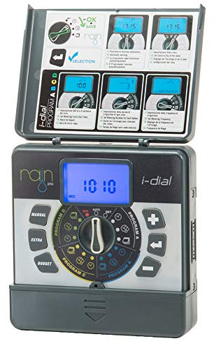 Centralina Irrigazione Elettrica I-Dial Rain 4 Vie 24 VAC Con Trasformatore Esterno| Ampio Display Retroilluminato| 4 Cicli d'Irrigazione Indipendenti