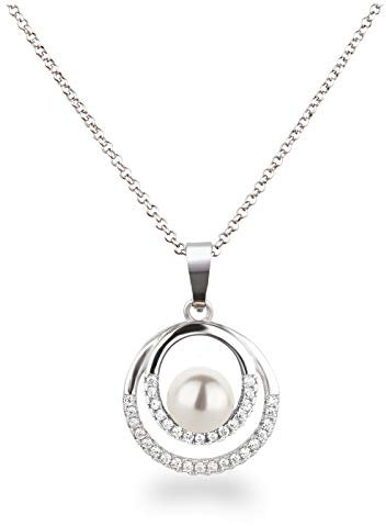 Schöner-SD Silberkette Halskette mit Anhänger Perle 925 Silber in weiß