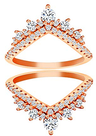 Uloveido Rose Gold Finish Runde Cubic Zirkonia Damen Jubiläum Hochzeitsband Enhancer Guard Doppelring 925 Silber (Größe 18.1)
