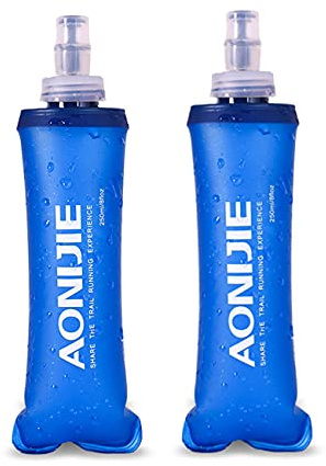 Flacon souple pliable bouteilles d'eau de course flacon pliable pour sac d'hydratation cyclisme Marathon course randonnée (250ml/8.45oz - Paquet de 2)