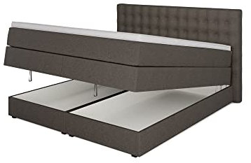 Betten Jumbo King Boxspringbett 180x200 cm mit Bettkasten 7-Zonen TFK Härtegrad H3 und 10cm V2-Topper | Farbe Braun | div. Größen verfügbar