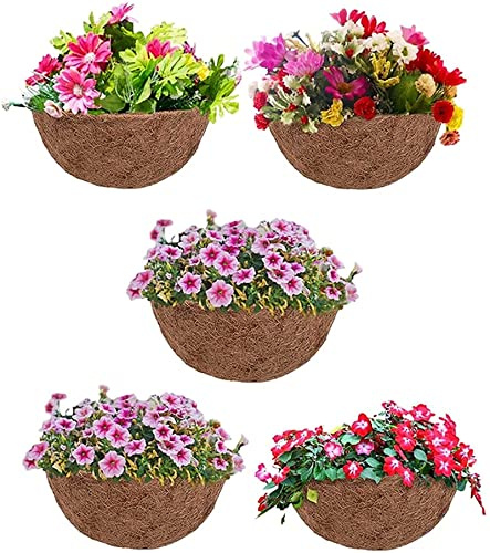 Youning Kokoseinlage für Blumenampel 5 Stück Kokosfasern für Pflanzen Runde Natürliche Kokosmatte Kokosfaser Liner Pflanzkorb Kokos Ersatzeinlage für Hängekorb Garten Blumen Gemüse (10zoll/25cm)