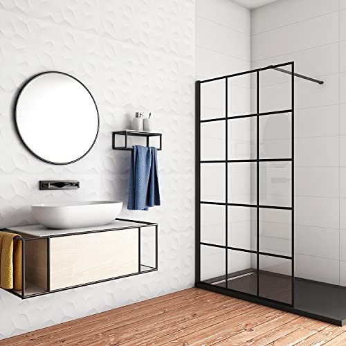Aica Sanitär 140x200cm Walk in Duschwand 8mm Glas Dusche Duschabtrennung Schwarz