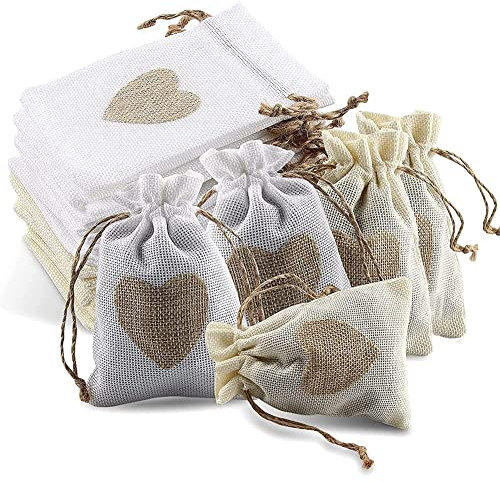 40 Piezas Bolsas de Yute, Cordón Bolsa Joyería, Bolsitas de Tela para Regalos, Saquitos de Tela PequeñAs, para Dulces, Joyas, Manualidades y Pequeños Regalos, (2 Colores)