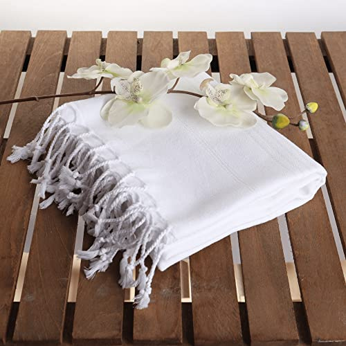 PÜSKÜL - Thin Hammam Beach Spa Towels Set of 6, 100% Turkish Cotton, 100X180 cm (White)