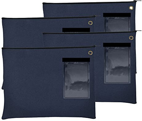 BankSupplies Leinen-Reißverschlusstaschen, 14 x 11 cm, 4 Stück, große Aufbewahrungstaschen, Öse für Kabelbinder und Vorhängeschloss, gerahmter Kartenhalter, Reißverschluss, Banktaschen