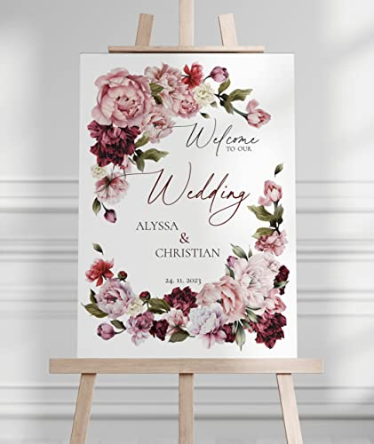 Manschin-Laserdesign Willkommensschild Aluverbund personalisiert - Made in Germany - Welcome Willkommen Schild für Hochzeit (60x40cm)