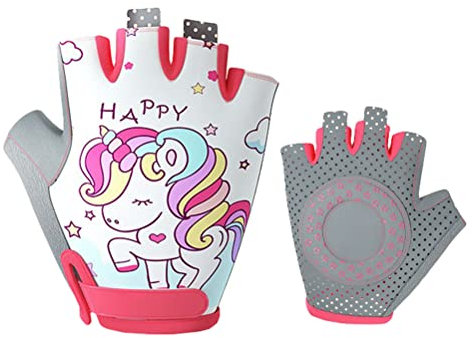 SPYMINNPOO Fahrradhandschuhe für Kinder, Niedliche Cartoon-Halbfinger-Fahrradhandschuhe, rutschfeste Fäustlinge, Stoßdämpfende, Atmungsaktive Sporthandschuhe für Jungen und Mädchen (Rosa)