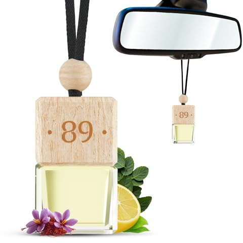Aromatic •89• Auto Glas-Lufterfrischer zum Aufhängen - Zitrone, Safran & Patchouli Duft Hängender Diffusor – Lang anhaltender Autoduft gegen Gerüche – Premium Duftbaum für Auto, Büro, Zuhause