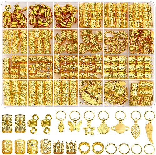 280 Stück Haarschmuck für Frauen, Haar-Manschetten für Zöpfe, Loc-Schmuck für Haare mit Dreadlocks, verstellbare goldene Haarwickelringe, Haarschmuck für Zöpfe, Dekoration für Dreadlock-Zubehör