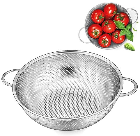 Colador de cocina con asas, colador de pasta de acero inoxidable de Ø 22 cm, cesta de colador superior, para escurrir pasta, verduras, frutas, arroz, apto para lavavajillas