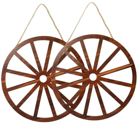 HOMSFOU Wooden Wheel Wall Decor 11.42 Inch Vintage Wagon Wheel Hanging Decoration for Bar Garage Living Room Rustic Home Wall Art
