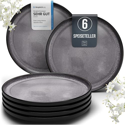 Ibiza Stoneware Dinnerware Set for 6 - Elegant Dishware - Dishwasher & Microwave Safe - Complete Dining Ensemble - Plates for Dining Service - Pure Living in Dark Grey