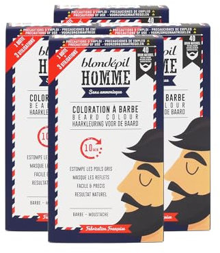 Blondépil Homme - Teinture barbe & moustache brun naturel numéro 40, Coloration sans ammoniaque, Facile et Rapide, Résultat uniforme et naturel, Made in France, Tube de 20ml, 1 flacon 40ml, Lot de 4