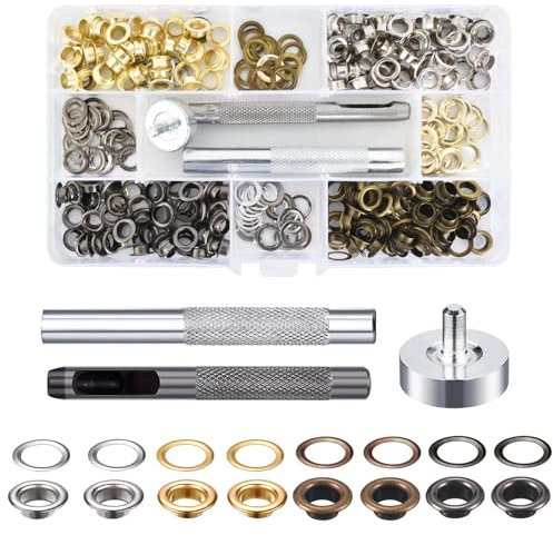 Kit da 200 set di Occhielli Passacavi per Pelle 6 mm con Pinze per Occhielli 3 Pezzi Kit di Strumenti per Occhielli Passacavi Kit Occhielli per Rondella per Cucito Fai da te Scarpe Cinture Zaini