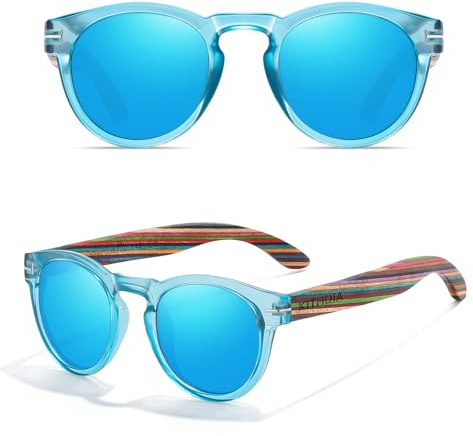 KITHDIA Klassisch Retro Runde Sonnenbrille Damen Polarisierte Sonnenbrille Holz mit UV400 Schutz S5092