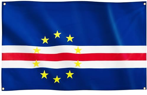 Runesol Cape Verde Flag, 91x152cm, 3ft x 5ft, 4 Grommets, Eyelet In Every Corner, National Heroes Day, Cabo Verde National Flag, Cape Verdean, Premium Flags, Inside, Outside, Vivid Colours