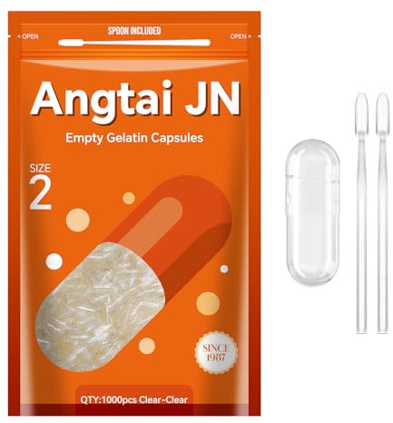 AngtaiJN Capsule Gelatina Vuote 2-Capsule Vuote Trasparenti da Riempire con 2 Microcucchiai, Capsula di Gelatina 2 Fai Da Te Compatibile con il Riempitore di Capsule Misura 2, 1000 pezzi