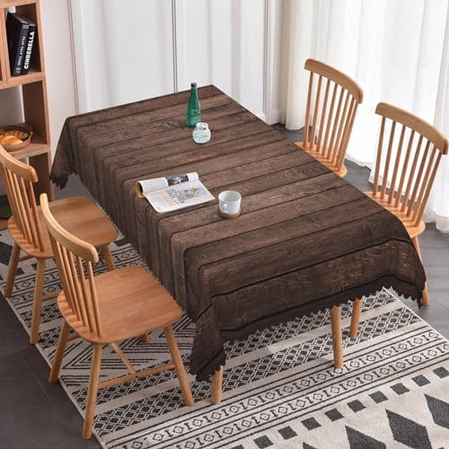Tischdecke Holz Korn Braun Rechteckige, Tischdecken Polyester Langlebige Abwaschbar Tischdeck Für Küche,Essen Parteien,Für Muttertagsgeschenke, Hochzeit, Restaurant140 X 220 cm