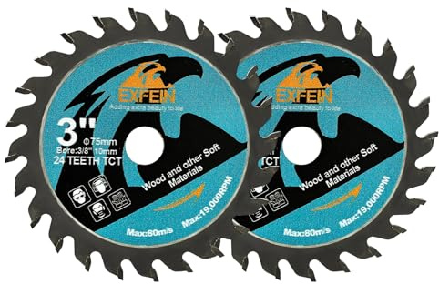 Disco da taglio per legno EXFEIN 75 mm - Lama per sega circolare compatta con denti in carburo 24T TCT, per uso generale nel taglio di legno, plastica e materiali compositi
