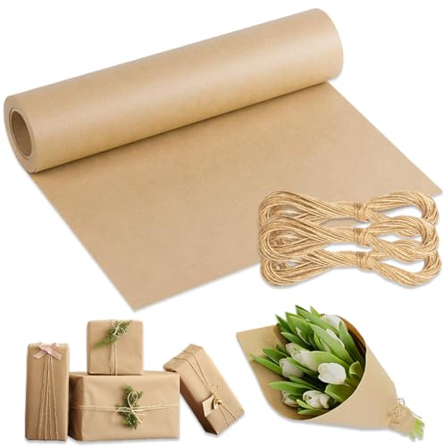 Kraftpapier Packpapier 30cm x 30m - Braune Packpapier Rolle für Verpackung, Geschenke, Blumen, Bastelarbeiten