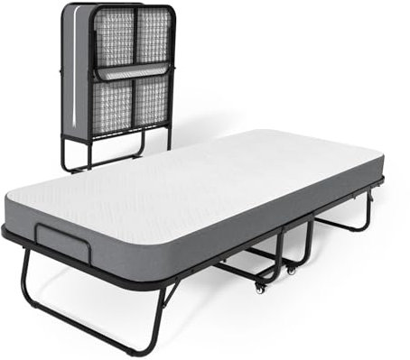 Hommyguard Gästebett Klappbar, Klappbett 90x200 Erwachsene, Ausklappbares Bett mit 13,5 cm Dicker Memoryschaum-Matratze, Langlebiges & Faltbares Reisebett mit 4 Universalrollen Schutzhülle