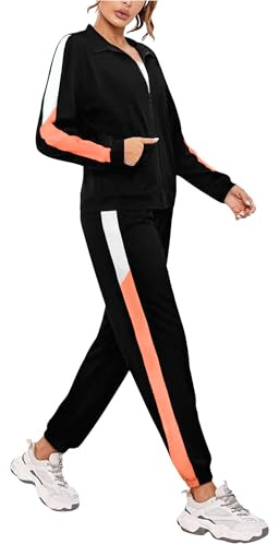 Nieery Tuta Completa Donna Sportiva Leggero Maniche lunghe Cerniera Colore Contrasto Autunno Invernale Tute Ginnastica Arancia L