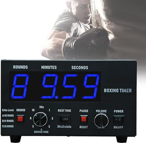 IMOSEI Minuteur de gym professionnel avec affichage LED, minuterie d'intervalles de boxe classique, 1 à 12 tours de défi et buzzer réglable, entraînement de 30 à 10 minutes et temps de repos 0/30/60