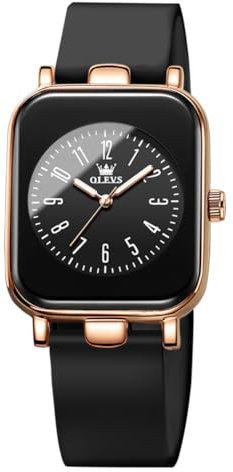 OLEVS Damen Modeuhr Casual Quadratisch Minimalistische Armbanduhren Leuchtende Wasserdicht Silikon Gurt Leichte Quarzuhr für Damen