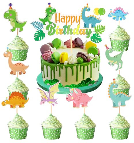 GOZINA 33 Stück Dino Kuchen Deko,Dino Geburtstag Deko Muffin Deko, Dino Tortendeko, Dino Deko Kuchen Dino Muffinförmchen, Tortendeko Dinosaurier für Kinder Geburtstag Party