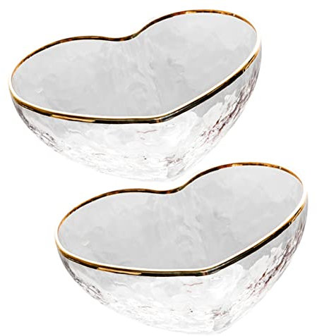 SHOWERORO 2pcs Heart Shaped Glass Dessert Bowls for Puddings Salads and Fruits Lightweight Multipurpose Storage Bowls for Home Parties and Gatherings